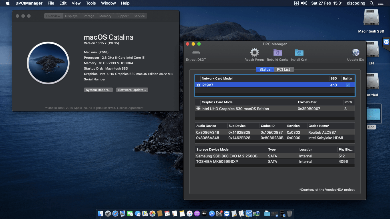 Success Hackintosh macOS Catalina 10.15.7 Build 19H15 in MSI H310M Gaming Plus + Intel Core i5 8400